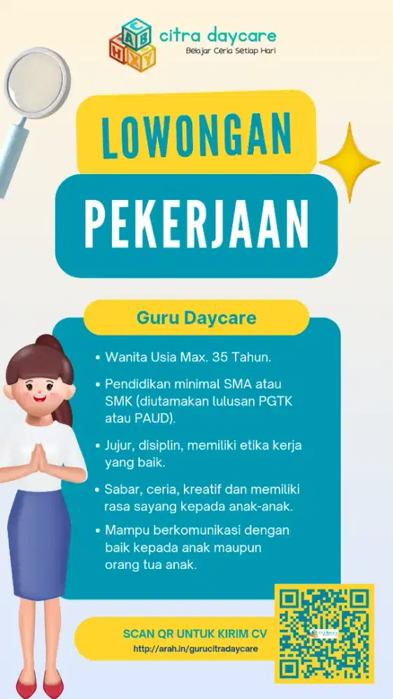 Dibutuhkan Guru Daycare (CITRA DAYCARE) Binong Permai