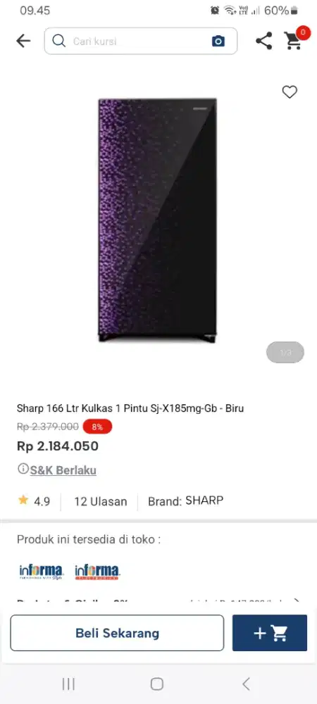 PROMO KREDIT SHARP 166LTR KULKAS 1 PINTU