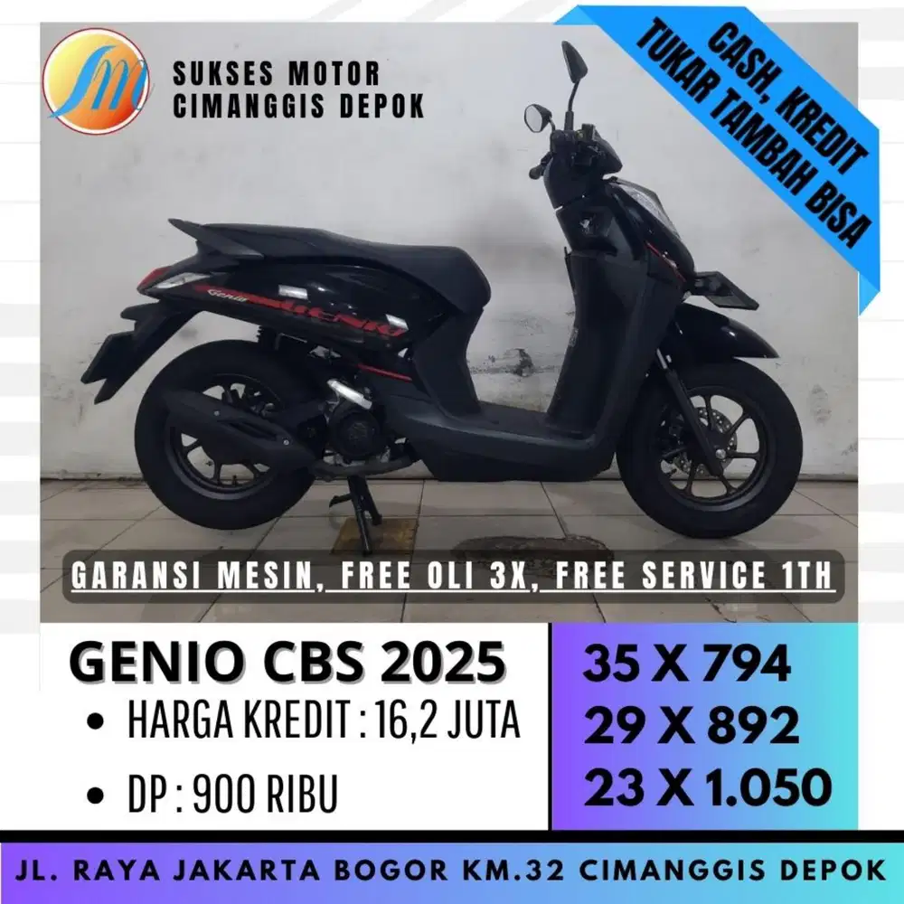 HONDA GENIO CBS 2025 HITAM MULUS PROMO SUKSES MOTOR CASHBACK UPTO 700
