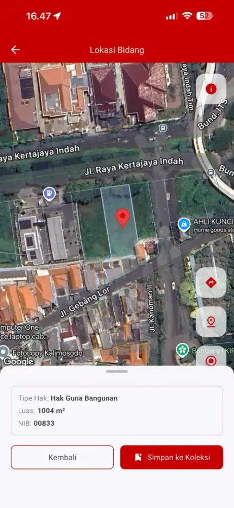 Dijual/Disewakan Tanah Nol Jalan Kertajaya Indah