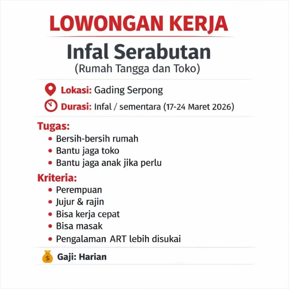 Pekerja Infal Sementara (17-24 Maret 2026)