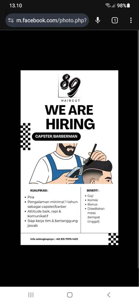 LOWONGAN KERJA CHAPSTER BARBERSHOP