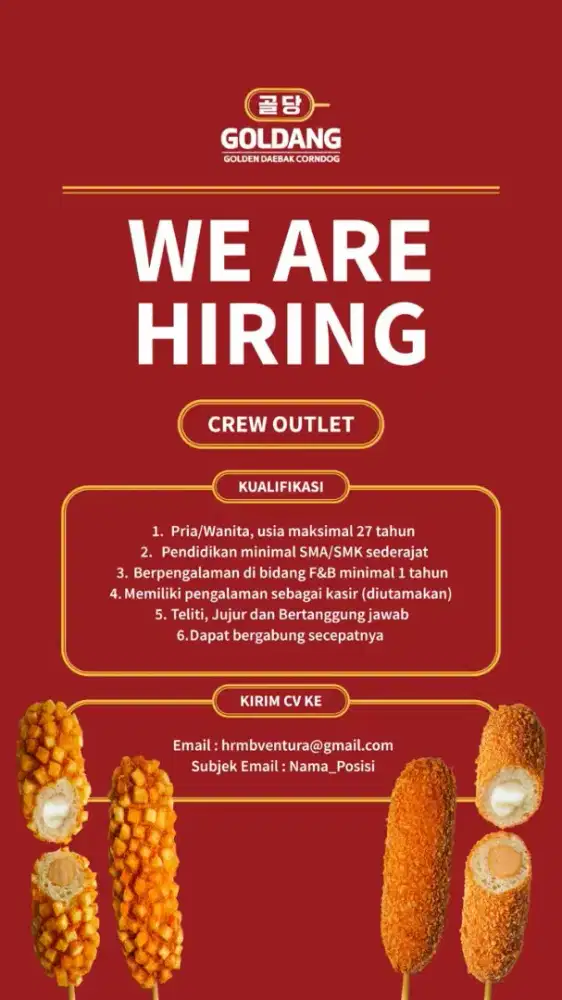DIBUTUHKAN SEGERA CREW OUTLET