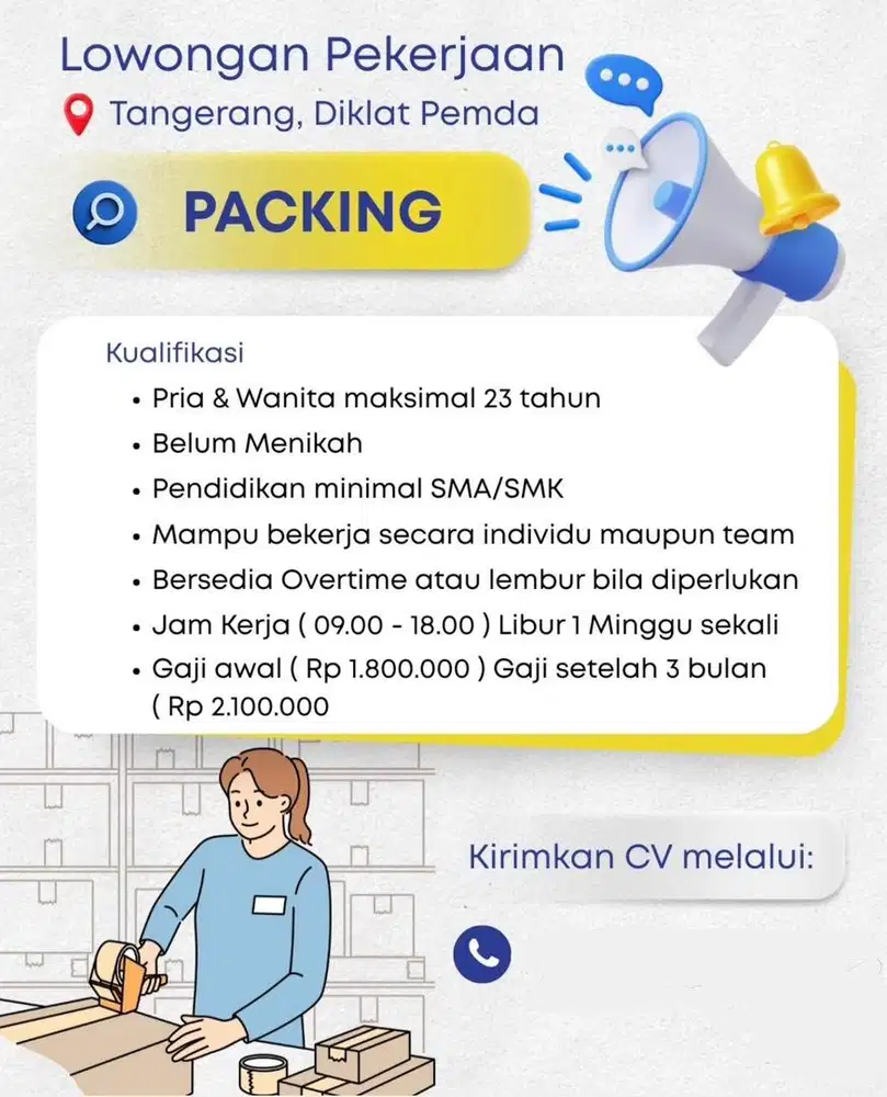 LOWONGAN KERJA BAGIAN PACKING & GUDANG DIBUTUHKAN SEGERA 2 SLOT ONLY