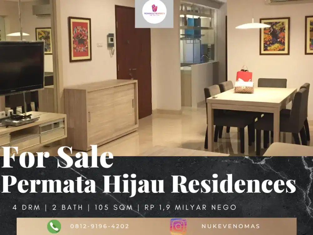 Dijual Apartement Permata Hijau Residence 3BR+1 Full Furnished SHM