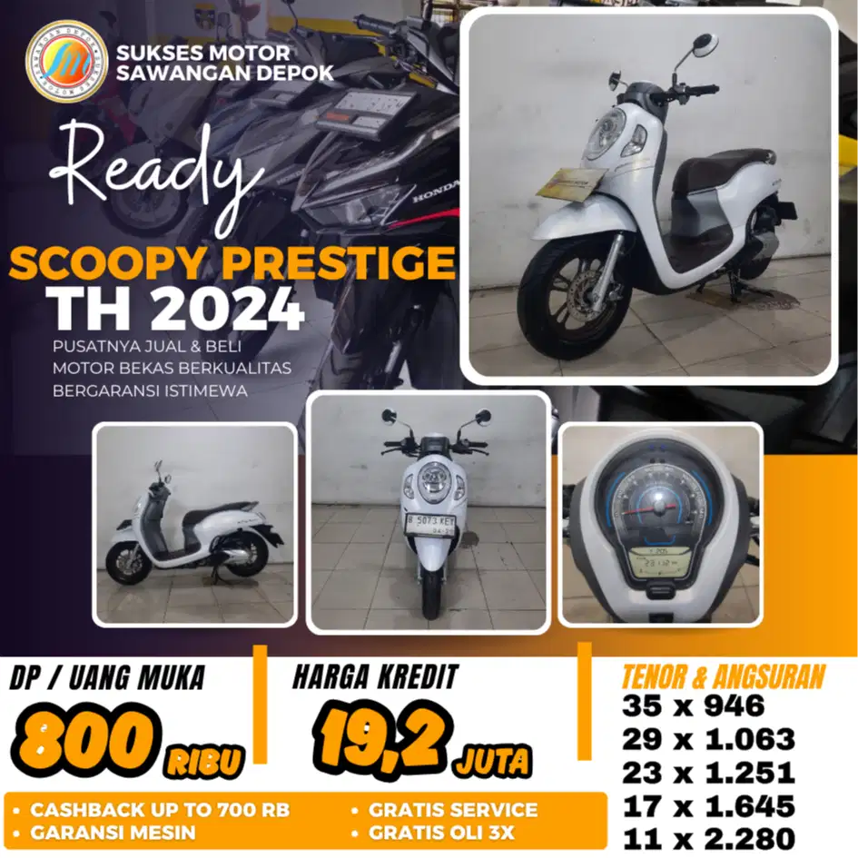 SCOOPY PRESTIGE TH 2024 KEYLES PUTIH MULUS BISA KREDIT DI SUKSES MOTOR