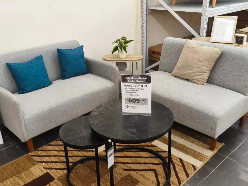 Paket Sofa Set Ruang Tamu – Carmelio Sofa + Carmelia Sofa + Meja Porto