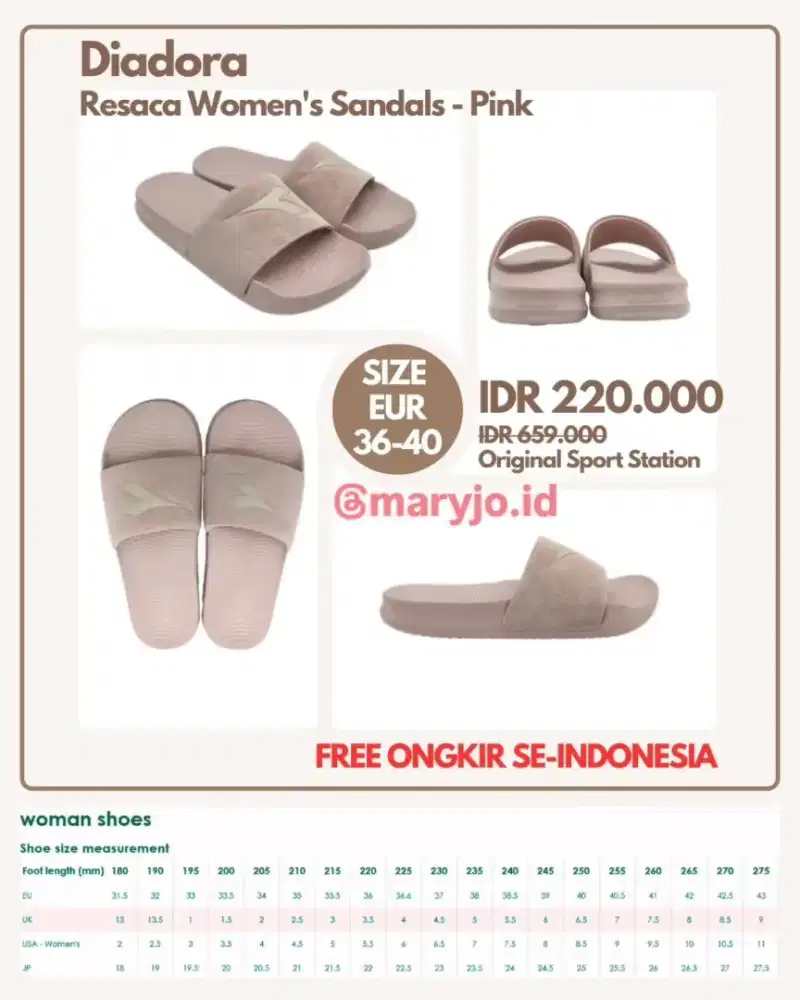 Diadora Resaca Women Sandal - Pink : Size 36, 37, 38, 39, 40