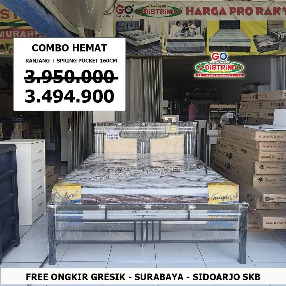 DISTRINDO Springbed Pocket set Ranjang Besi Combo Hemat