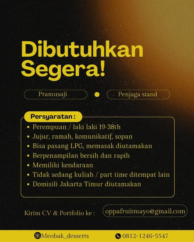 Lowongan kerja penjaga stand jakarta timur