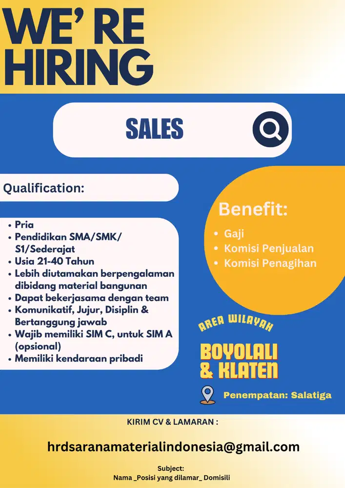 pendaftar tidak di pungut biaya apapun, di utamakan domisili salatiga