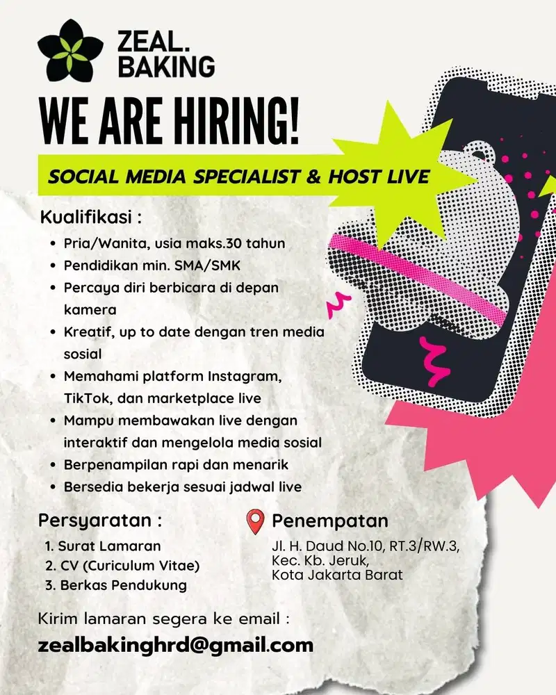 Lowongan SOCIAL MEDIA SPECIALIST & HOST LIVE