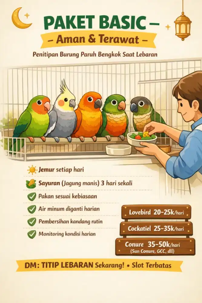 PENITIPAN BURUNG (LOVEBIRD, FALK, SUNCONURE) SELAMA LIBUR LEBARAN