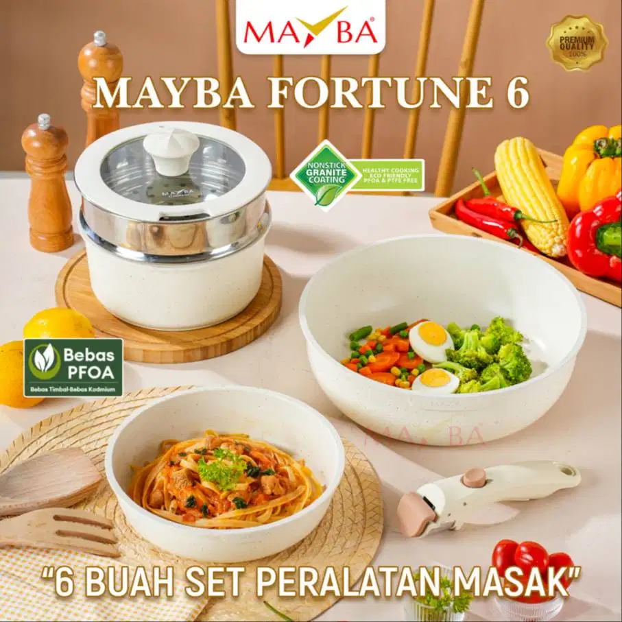 MAYBA Fortune 6pcs Granite Set Panci Wajan Lepas Anti Lengket Tutup
