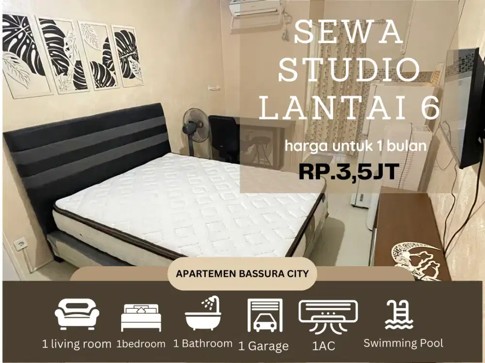 sewa studio full furnis bulanan lantai6 dekat mall apartemen bassura city