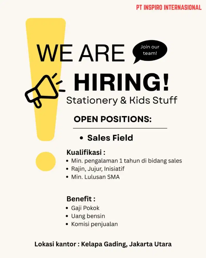 Di butuhkan SALES lapangan