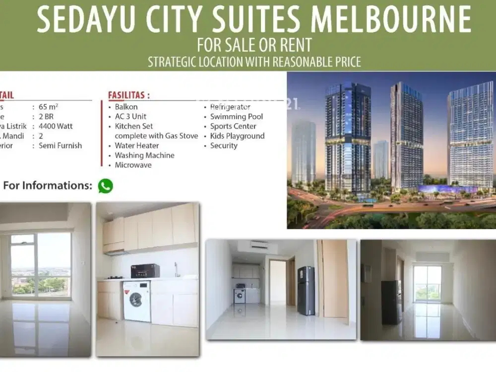 Apartemen Sedayu City Suite Melbourne 2BR Bagus Siap Huni