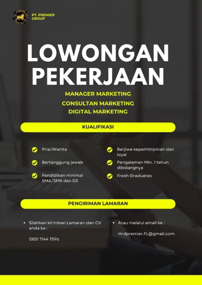 Dibutuhkan segera consultan marketing