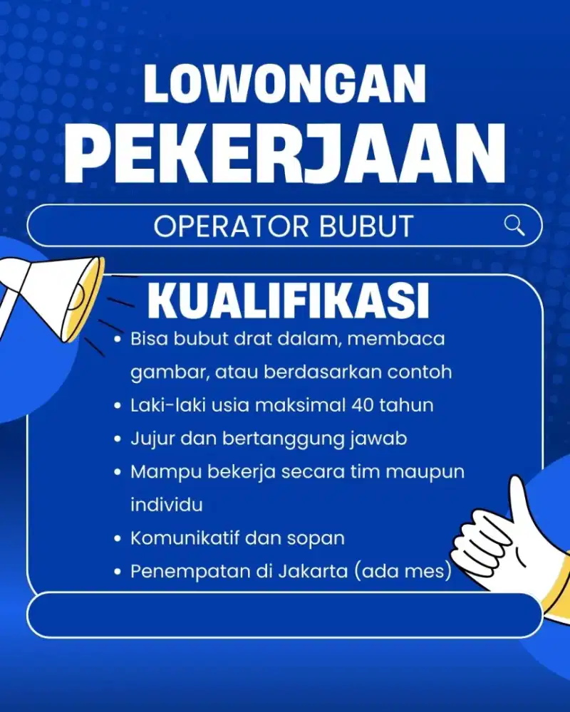 DIBUTUHKAN SEGERA OPERATOR BUBUT