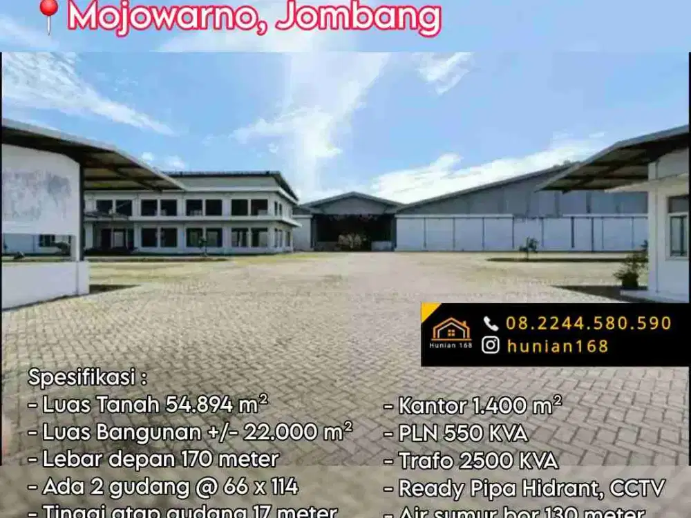 Gudang Bekas Pabrik Tanah Kavling Industri Raya Propinsi Provinsi Mojowarno Ploso Jombang Mojoagung Perak