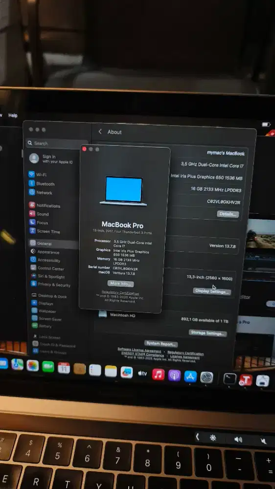 Macbook pro toucbar 13' 2017 i7/16/1TB
