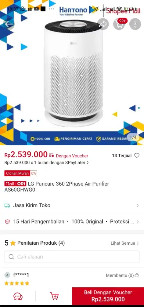 Air purifier merk LG type AS06GHWG0