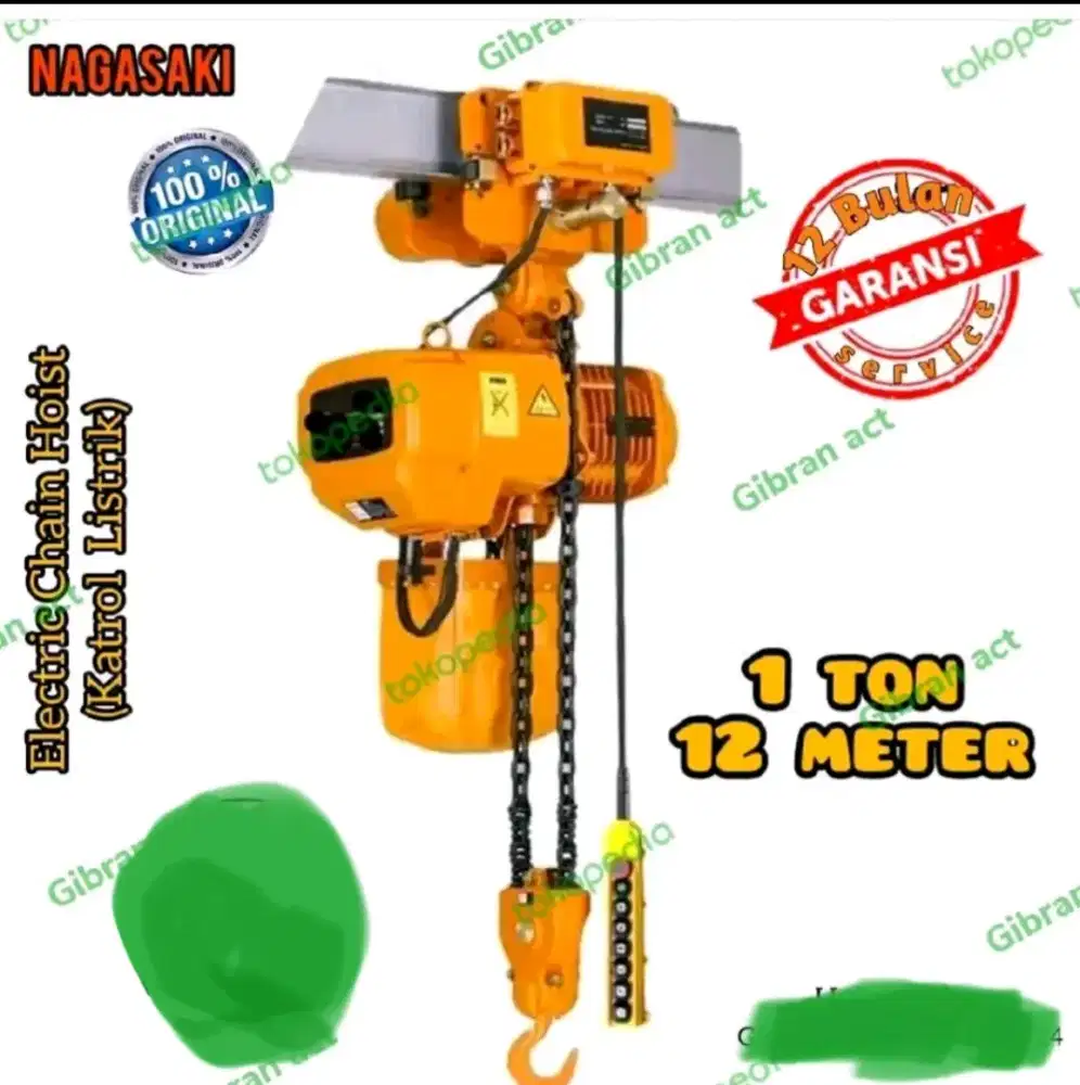 electrik chain hoist 1 ton x 12 meter WITH TROLLEY NAGASAKI JAPAN