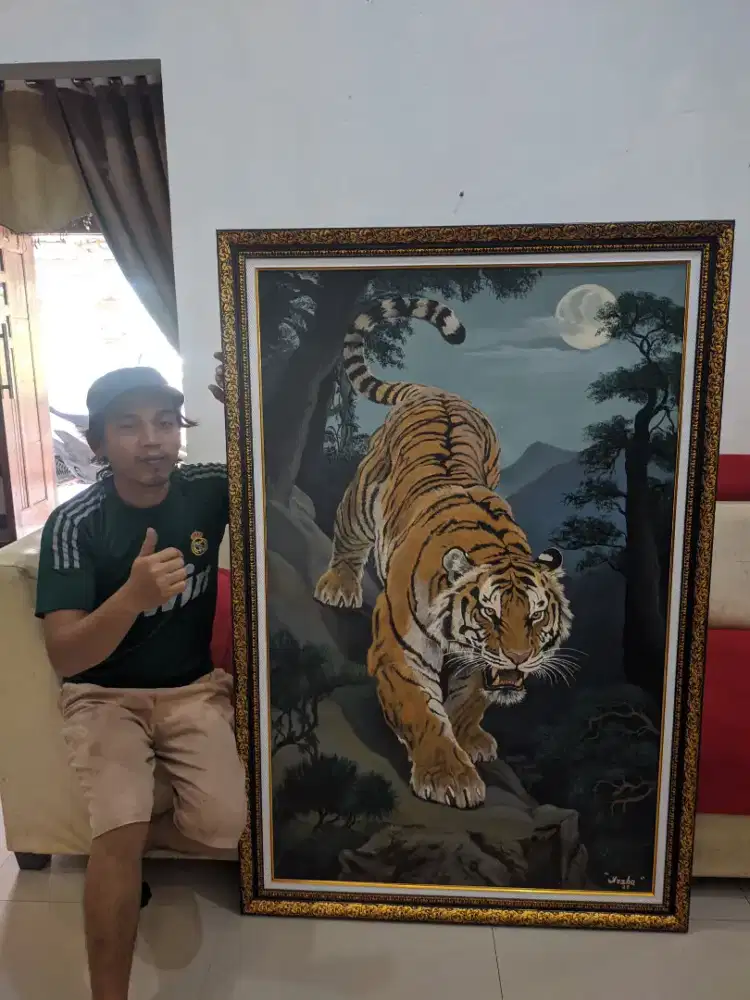 Lukisan kanvas harimau ukuran 150×100 cm