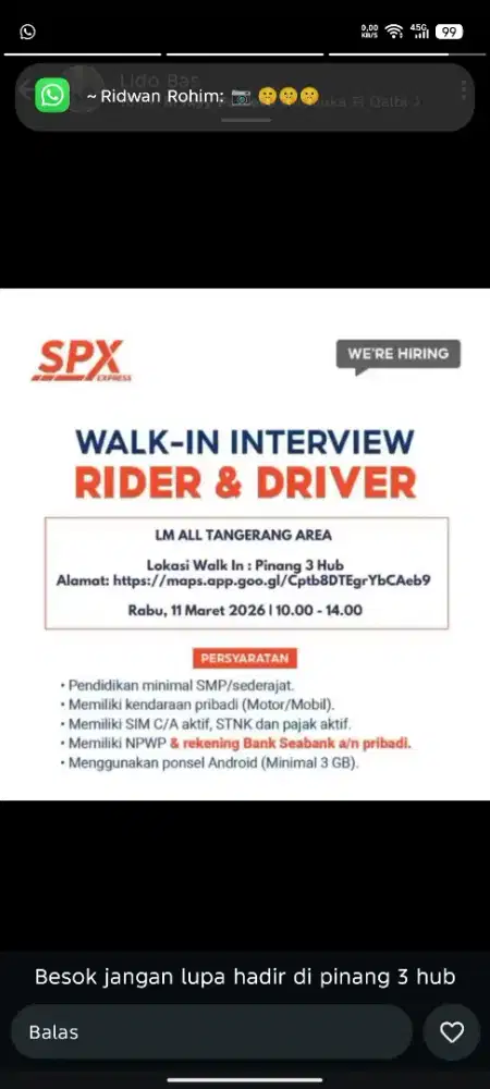 Loker kurir driver SPX