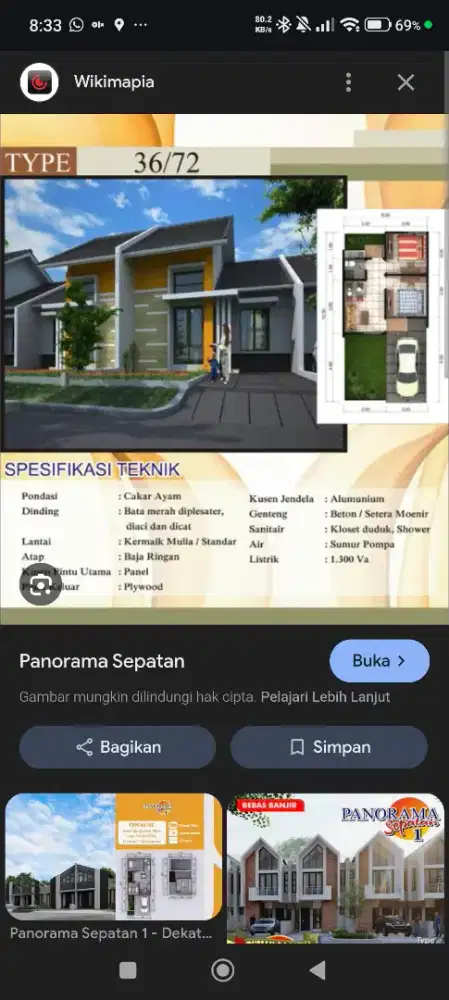 Dijual Rumah Panorama Sepatan 2 tipe 36/72 SHM dan PAM