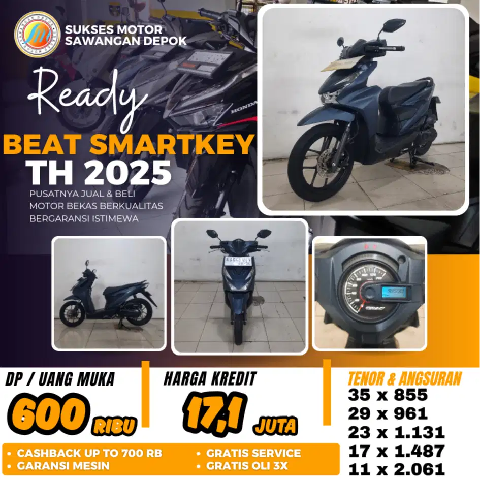 HONDA BEAT DELUXE SMARTKEY 2025 KEYLES MULUS BISA KREDIT SUKSES MOTOR