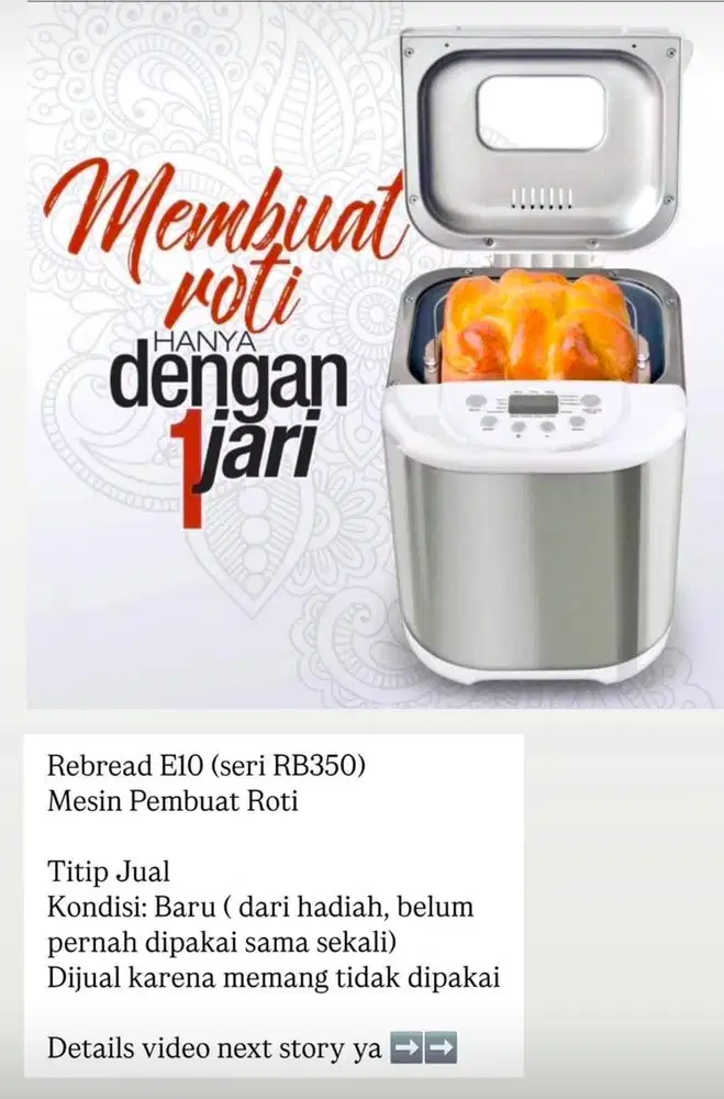 JUAL MURAH REBREAD MESIN ROTI BARU