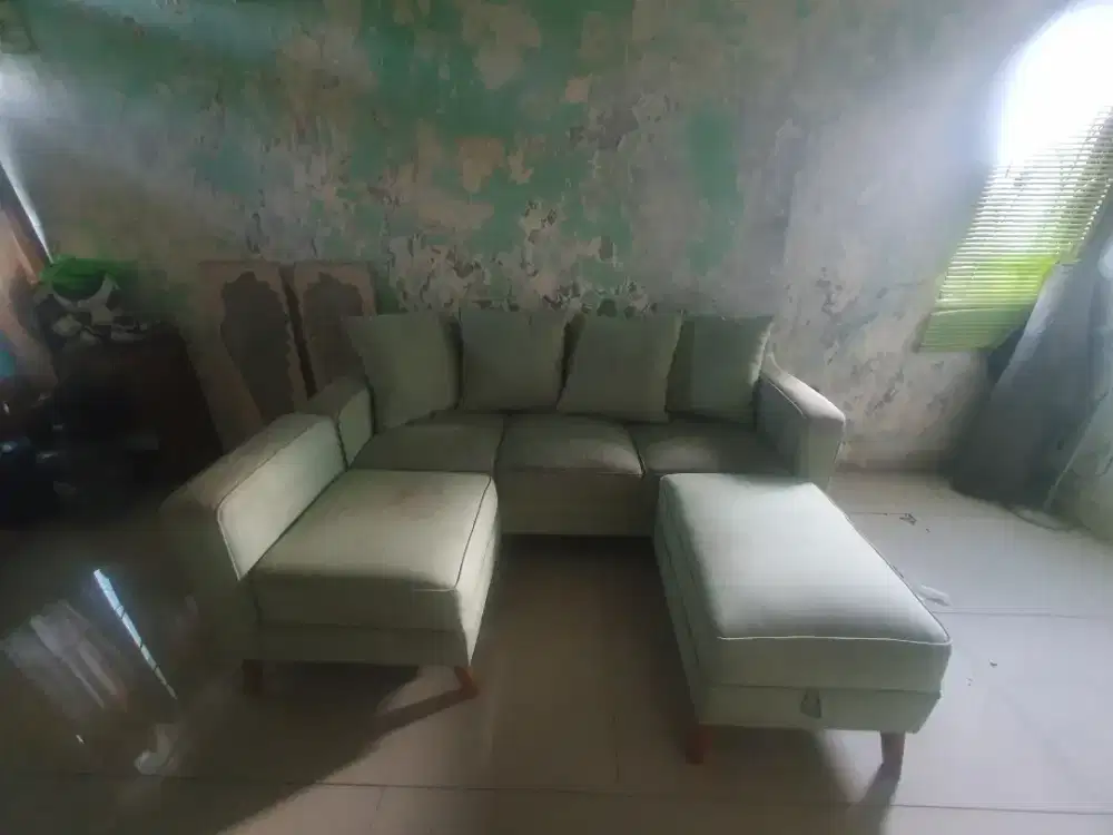 Dijual sofa scandivia 3+1+1 warna hijau tosca