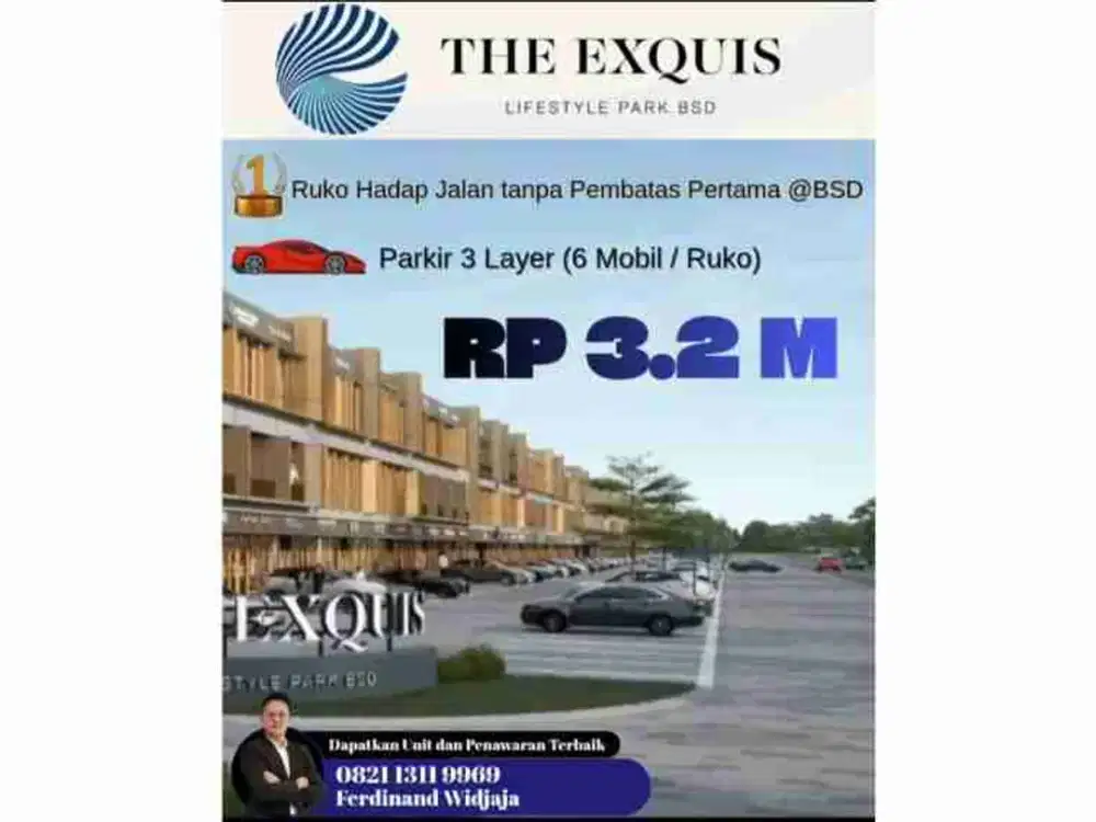 Ruko Hadap Jalan Parkiran 6 Mobil Tanpa Gate Parkir di BSD Tangerang