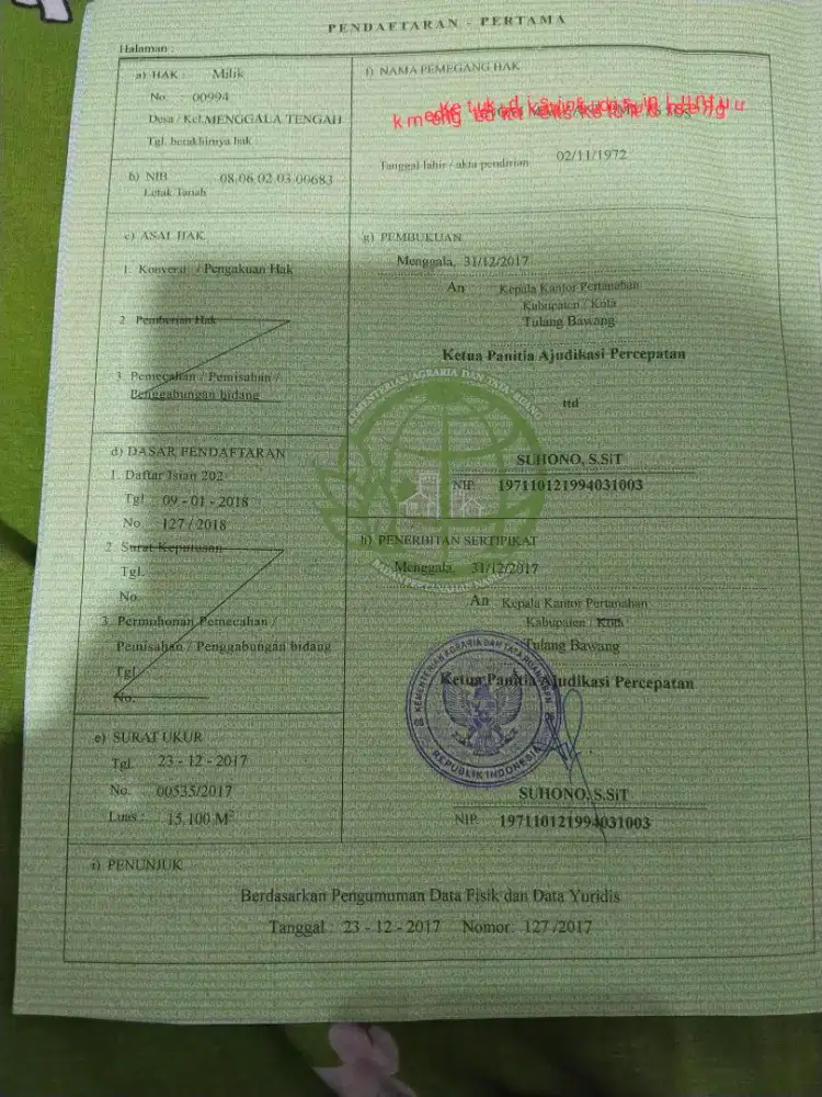 Tanah ladang 2 ha 1/4 MURAH 250 JUTA