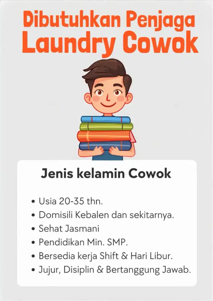 DIBUTUHKAN PEGAWAI COWOK LAUNDRY