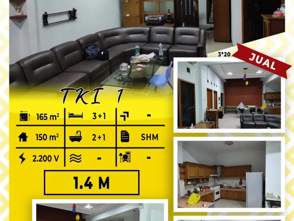 1,4 M Dijual rumah bagus di Taman Kopo Indah 1 TKI 1 kt 165 lb 150 kt 4 km 3