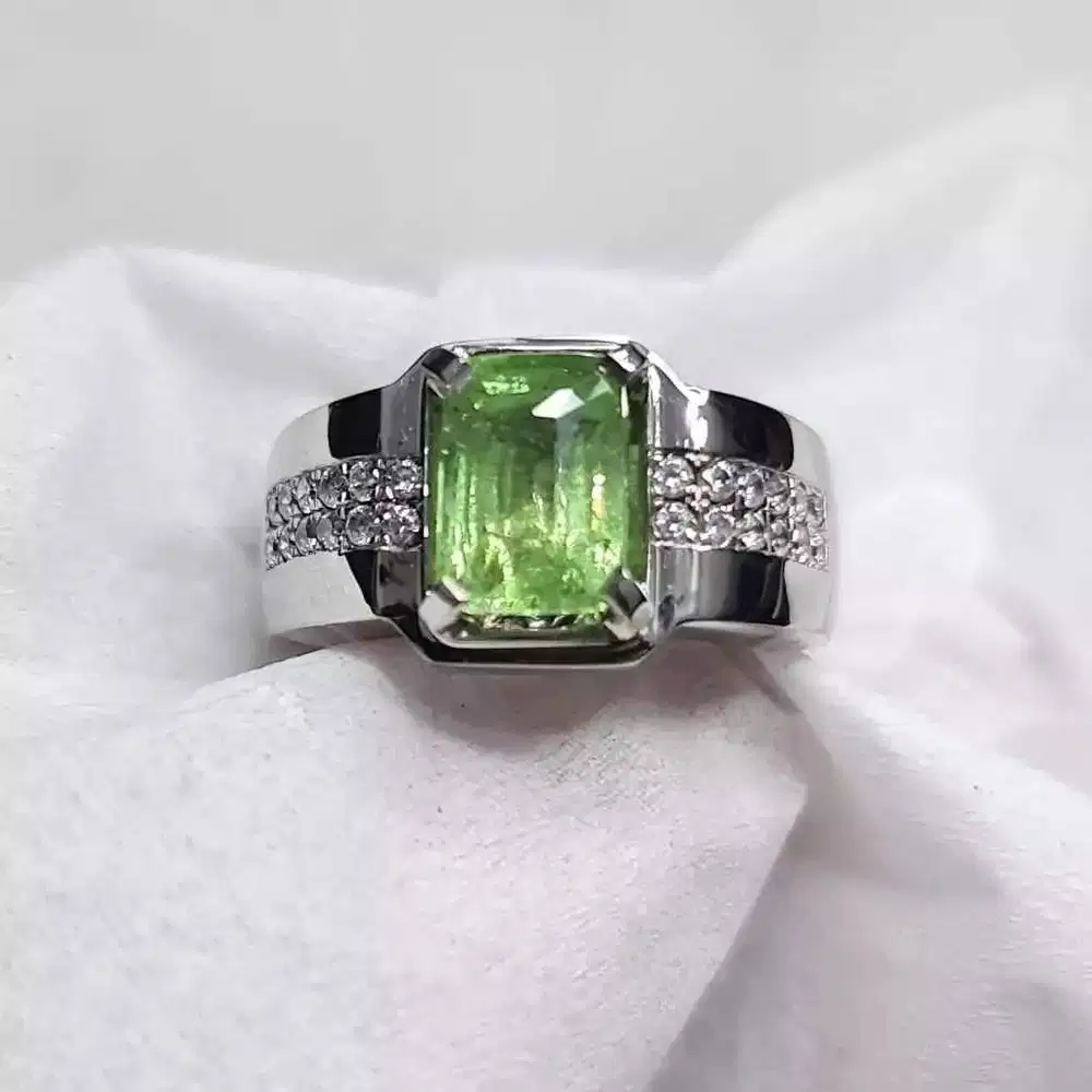 Natural 3.09 CT Tsavorite Garnet Silver Handmade Mens Ring + Memo