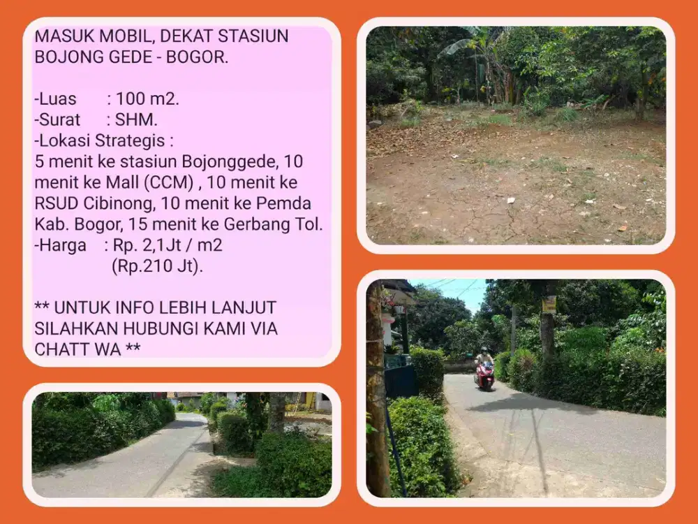 Tanah Murah 100m2 SHM  Dekat tol & 5 menit ke Stasiun kereta di Bojonggede-Bogor.