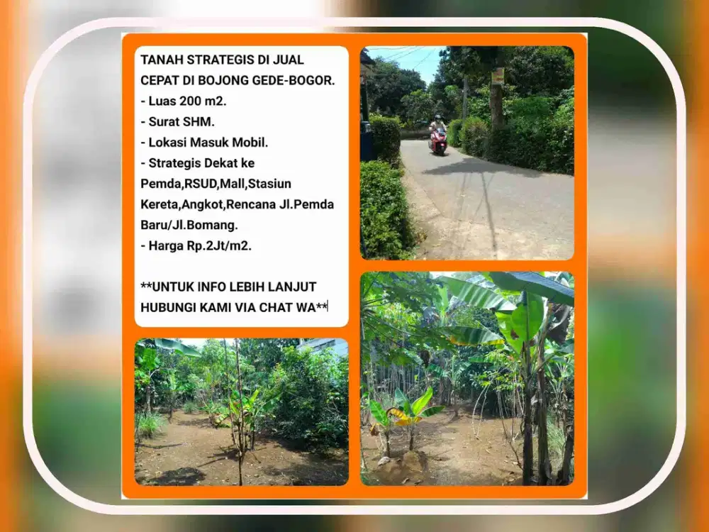 Tanah Strategis utk bangun rumah / investasi 200 m2 SHM Dekat stasiun KRL di Bojonggede-Bogor.