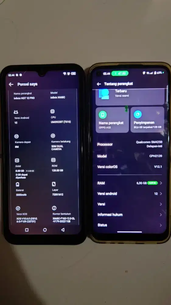 OPPO A53 ( RAM 6 / 128GB ) & INFINIX HOT 12 PRO ( RAM 8 + 128GB )