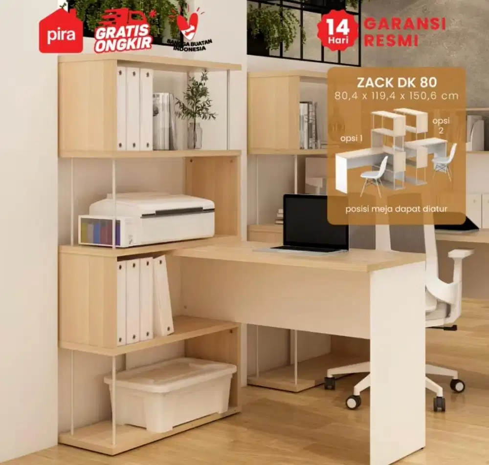 Meja Belajar PIRA Zack DK 80 Bekas – Kondisi Mulus, Rak Buku 4 Susun