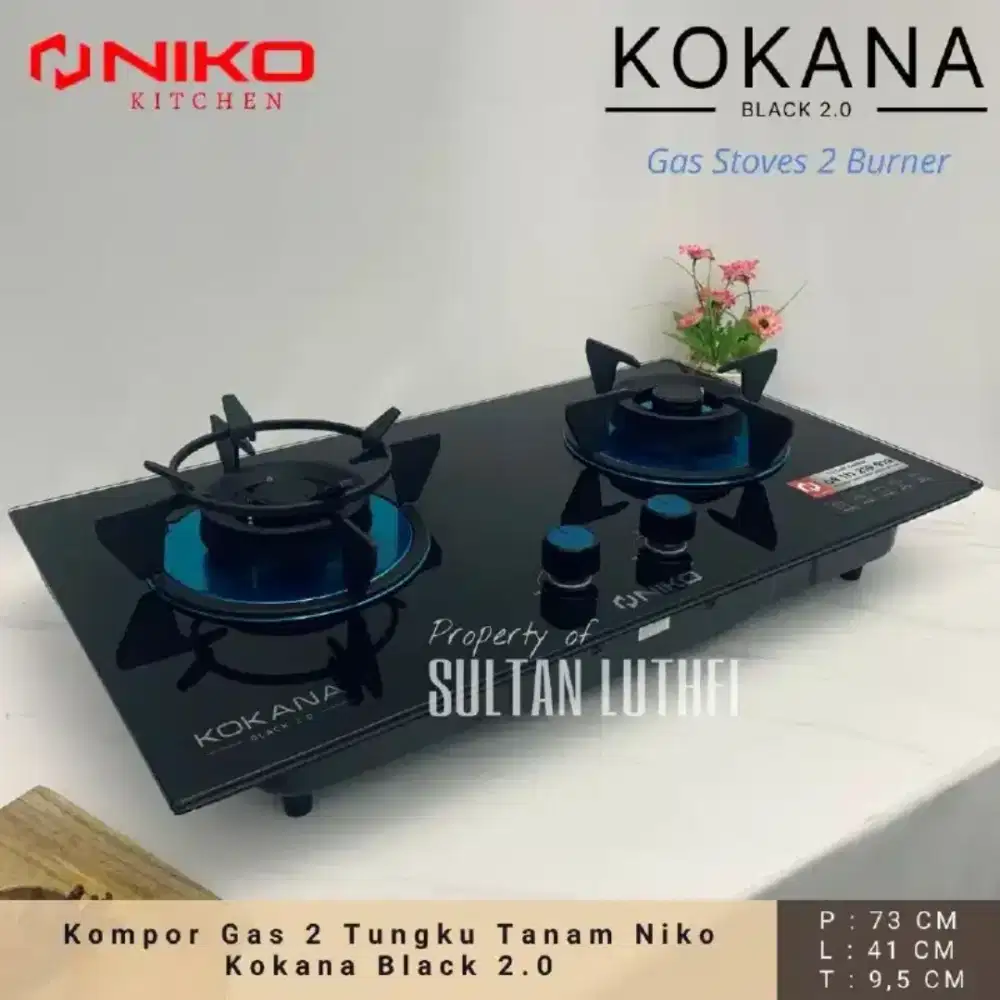 Kompor Gas 2 Tungku Tanam Niko Kokana Black 2.0