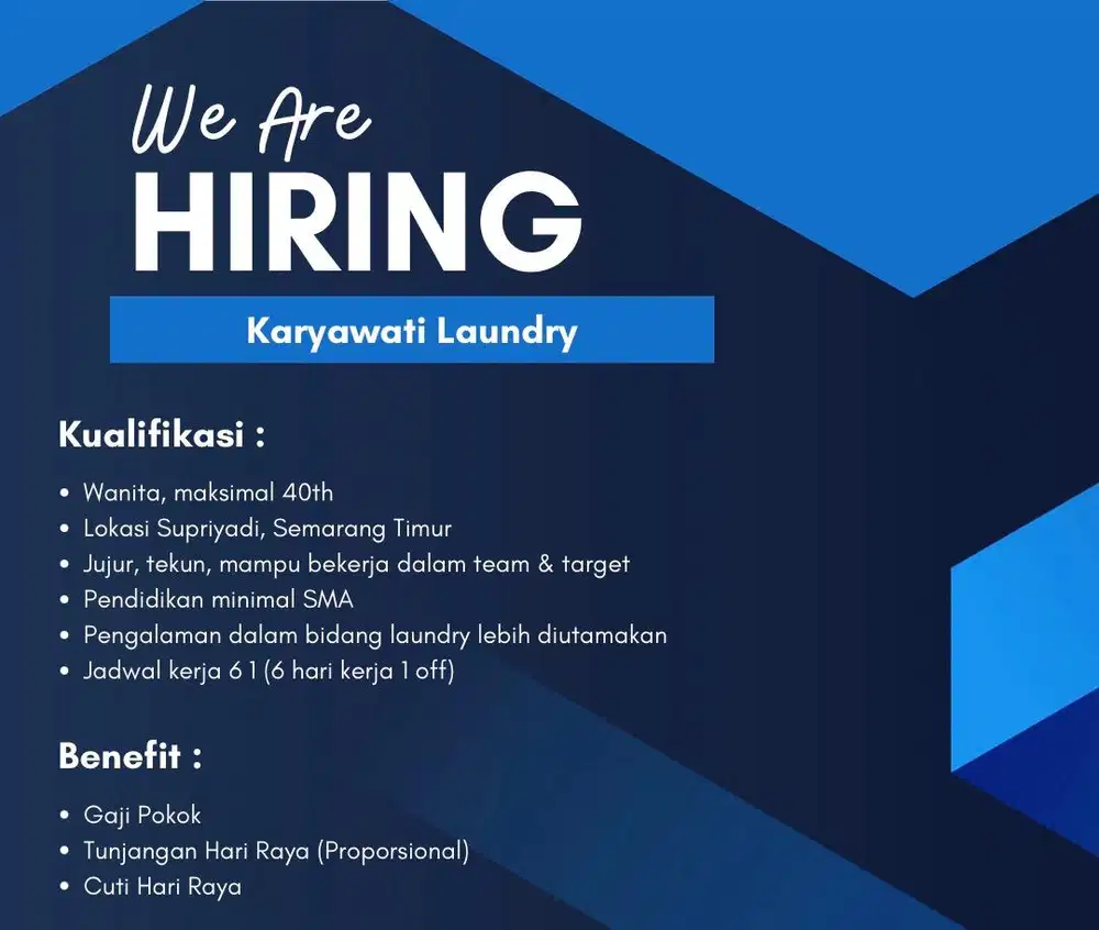 Butuh segera karyawati laundry