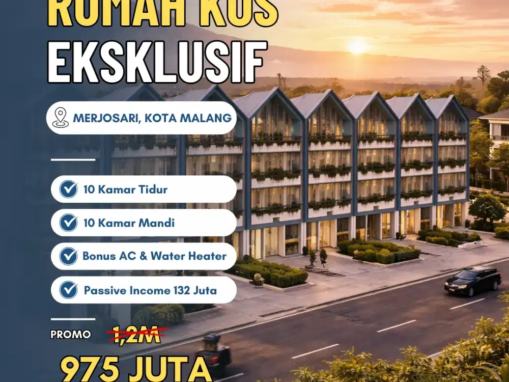 Promo rumah kos 3 lantai full furnished area kampus UB