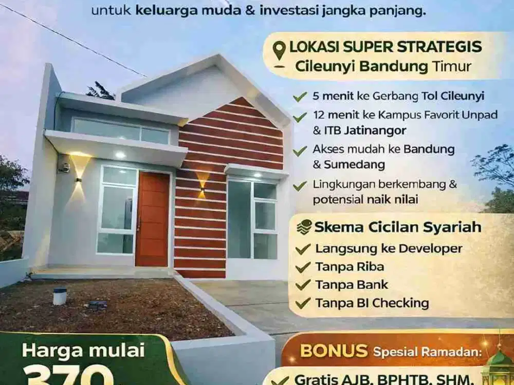Rumah Syariah 2KT di Nara Cozy House Cileunyi Bandung Timur – Tanpa Bank Tanpa BI Checking