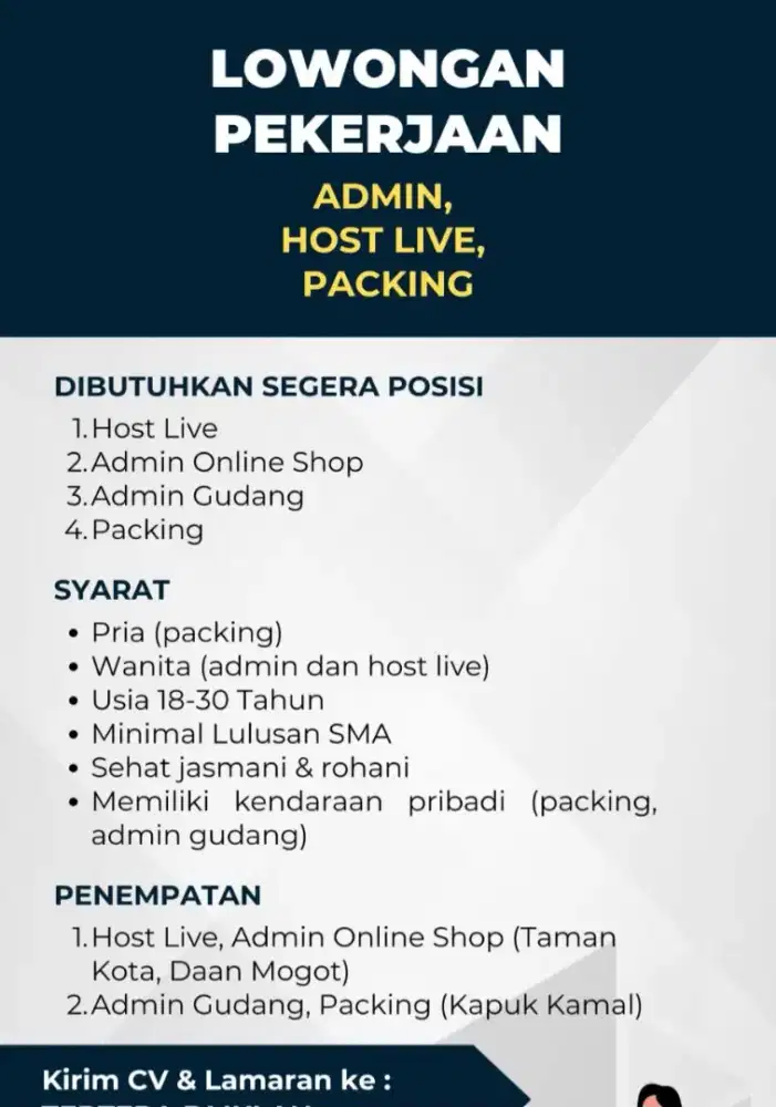 Lowongan Admin Host Live dan Packing