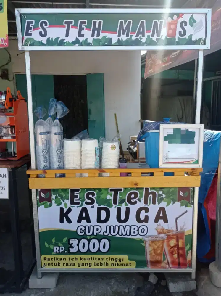 BOOTH ES TEH SOLO PORTABLE / GEROBAK MEJA LIPAS BISA DIBONGKAR