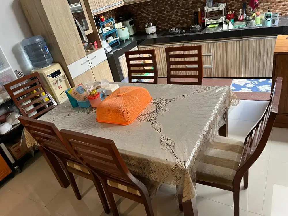 Meja makan kayu - set