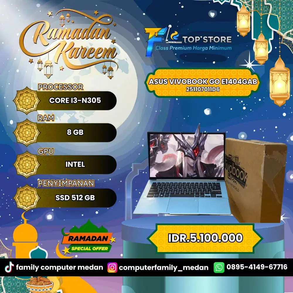 LAPTOP ASUS VIVOBOOK GO E1404GAB | CORE I3-N305 | SSD 512GB RANM 8GB